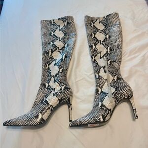 Snakeskin Pattern Knee-High Boots
